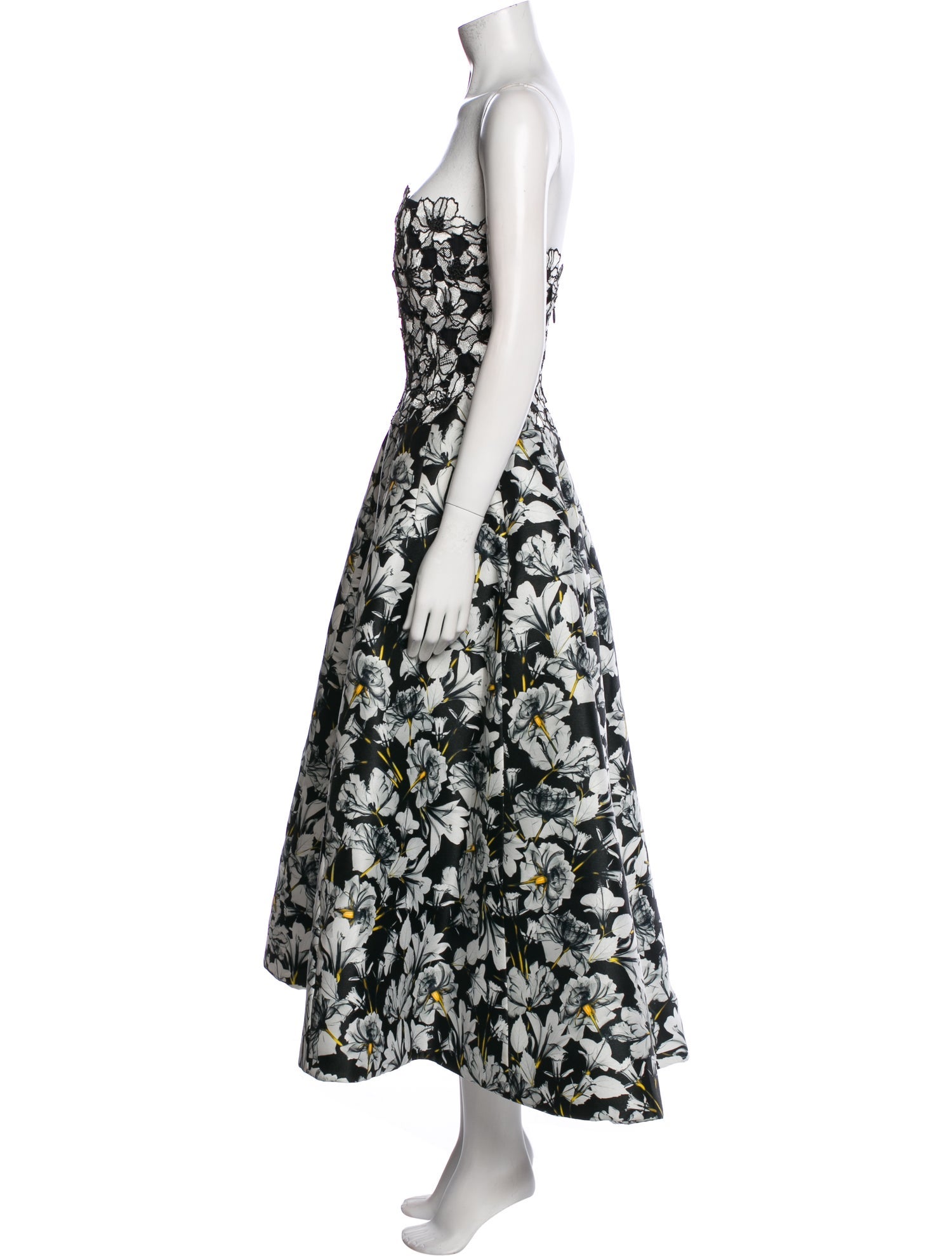 Monique Lhuillier Floral Print Midi Length Dress