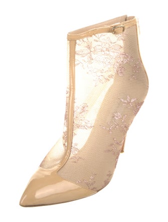 Monique Lhuillier Patent Leather Lace Trim Embellishment Boots