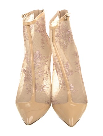 Monique Lhuillier Patent Leather Lace Trim Embellishment Boots