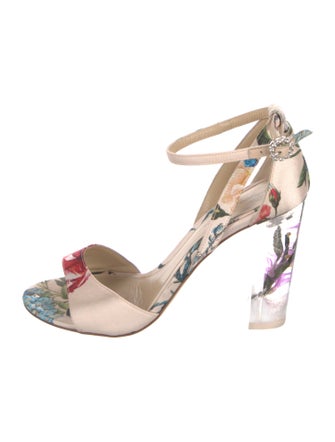 Monique Lhuillier Satin Floral Print Sandals