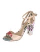 Monique Lhuillier Satin Floral Print Sandals