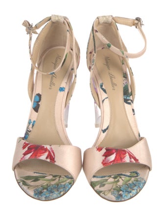 Monique Lhuillier Satin Floral Print Sandals