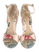 Monique Lhuillier Satin Floral Print Sandals