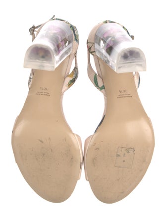 Monique Lhuillier Satin Floral Print Sandals