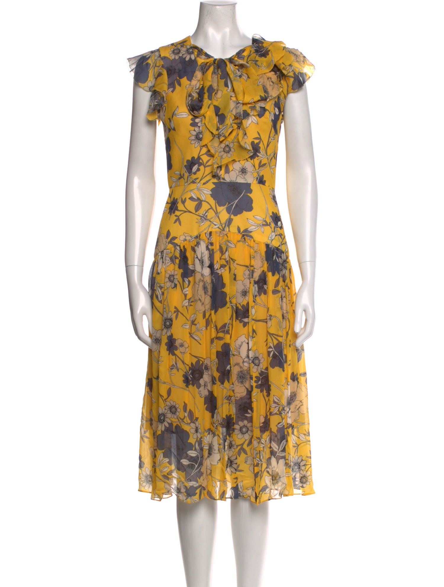 Monique Lhuillier Floral Print Midi Length Dress