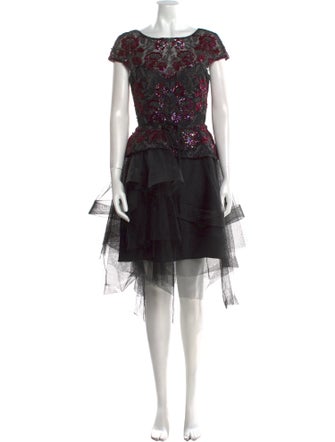 Monique Lhuillier Floral Print Midi Length Dress