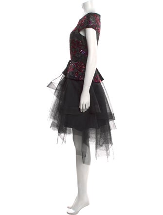 Monique Lhuillier Floral Print Midi Length Dress