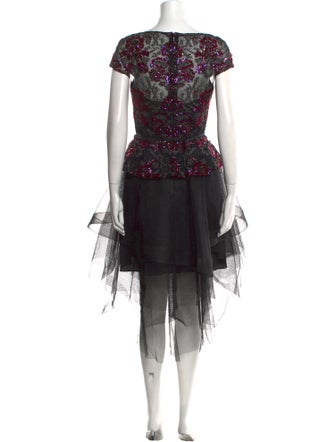 Monique Lhuillier Floral Print Midi Length Dress