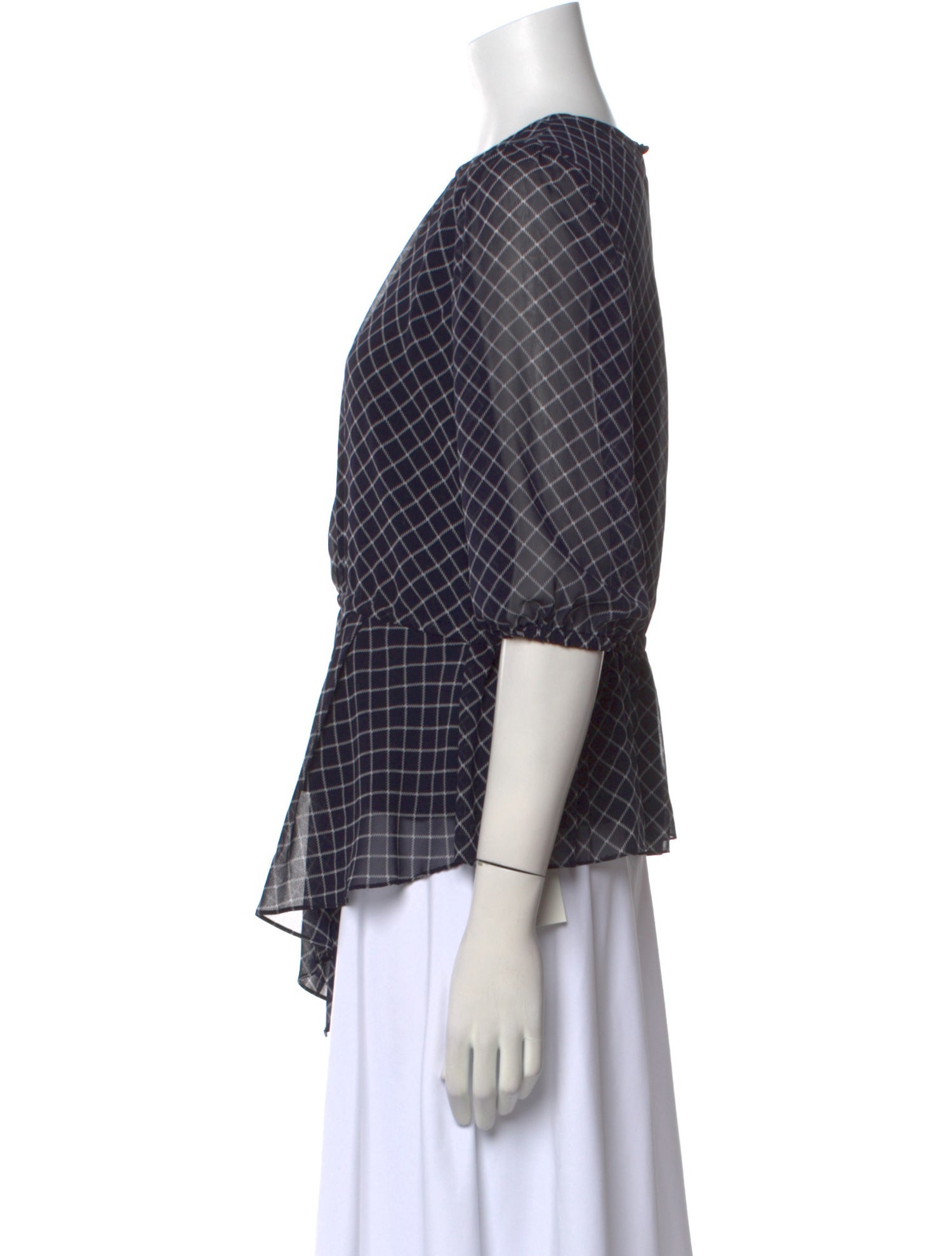 Monique Lhuillier Plaid Print Crew Neck Blouse