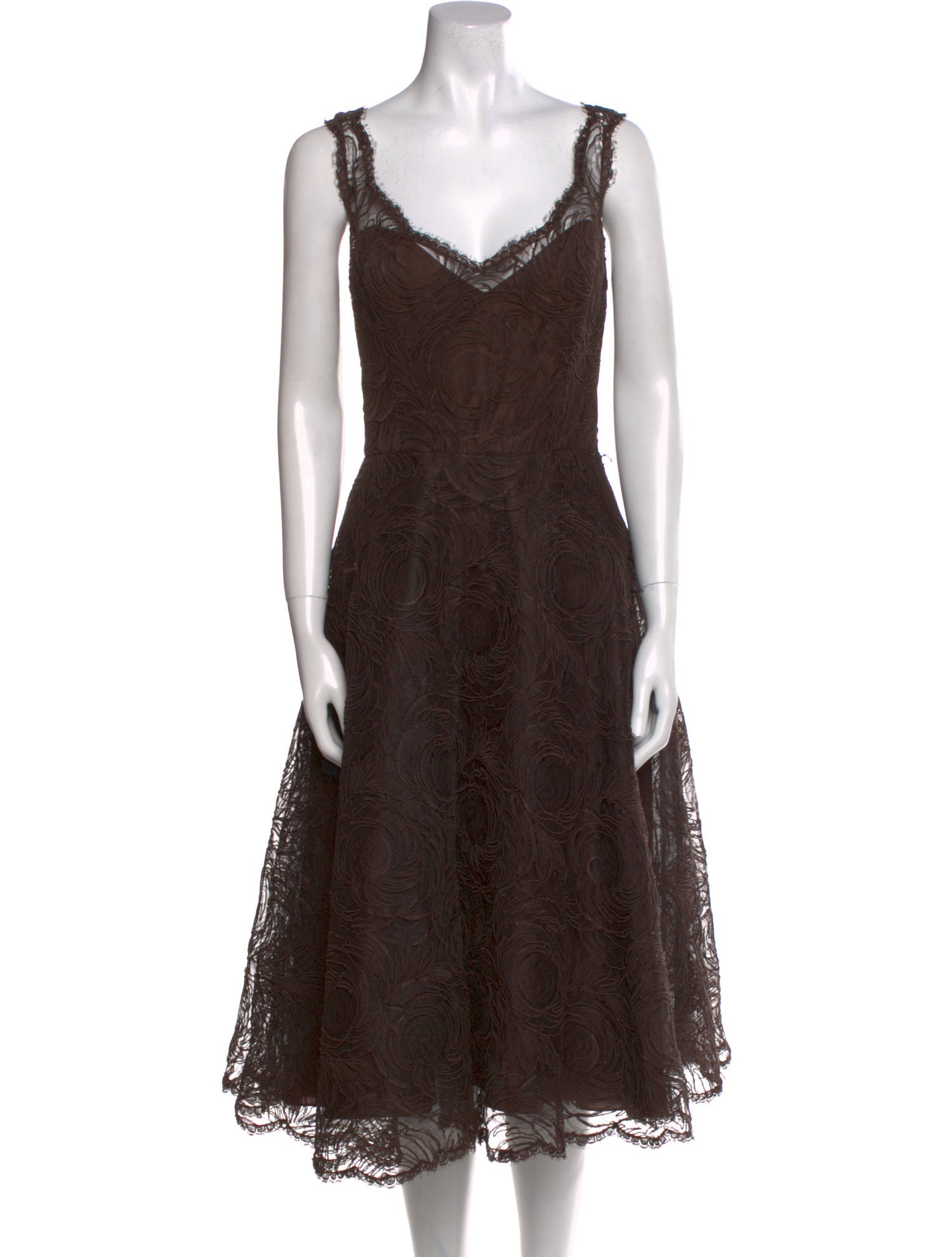 Monique Lhuillier V-Neck Midi Length Dress