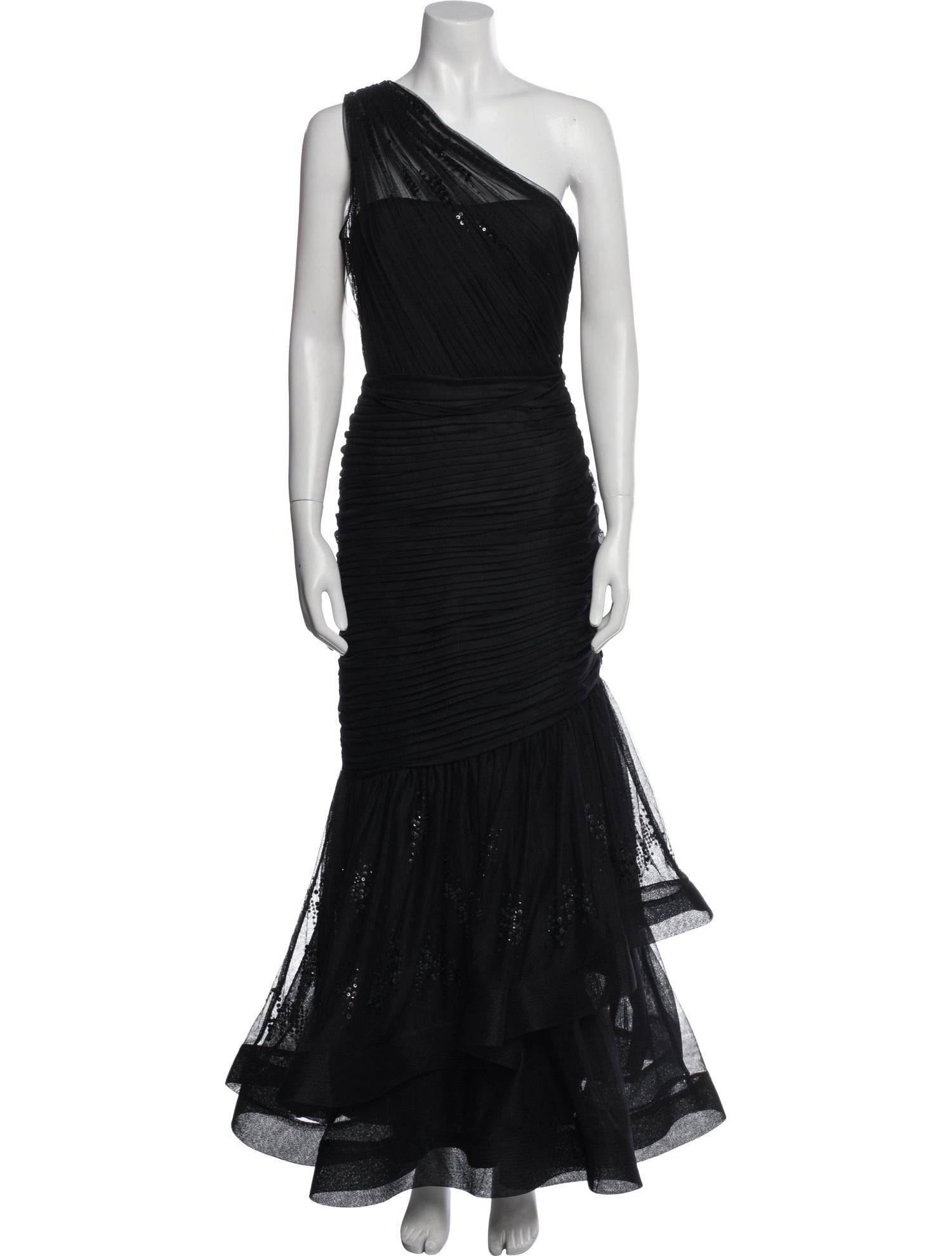 Monique Lhuillier One-Shoulder Long Dress