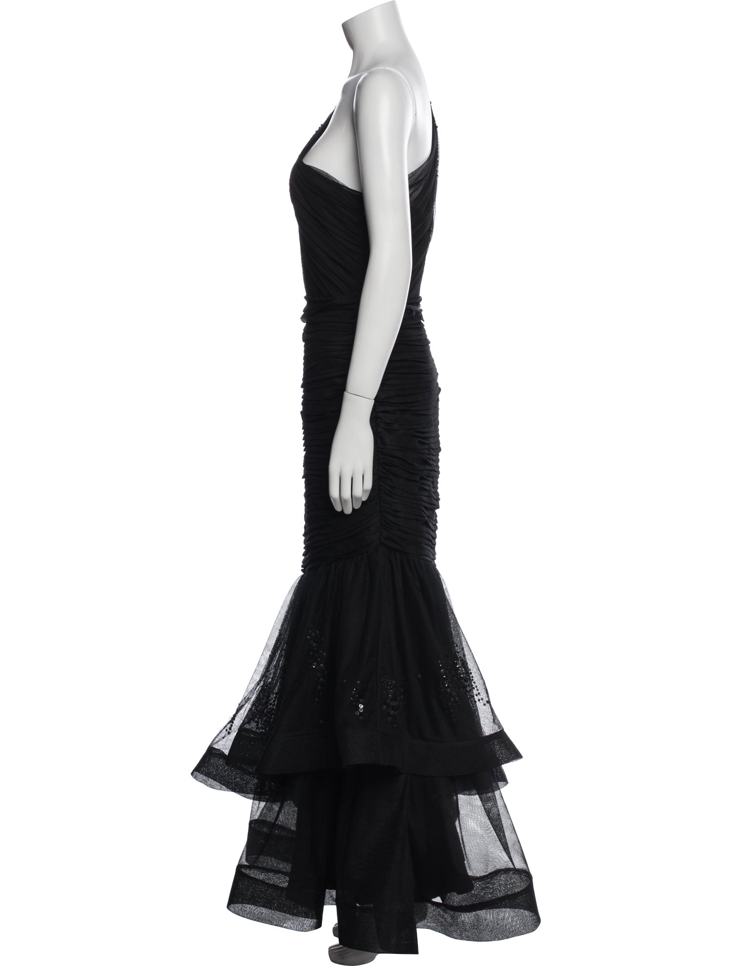 Monique Lhuillier One-Shoulder Long Dress