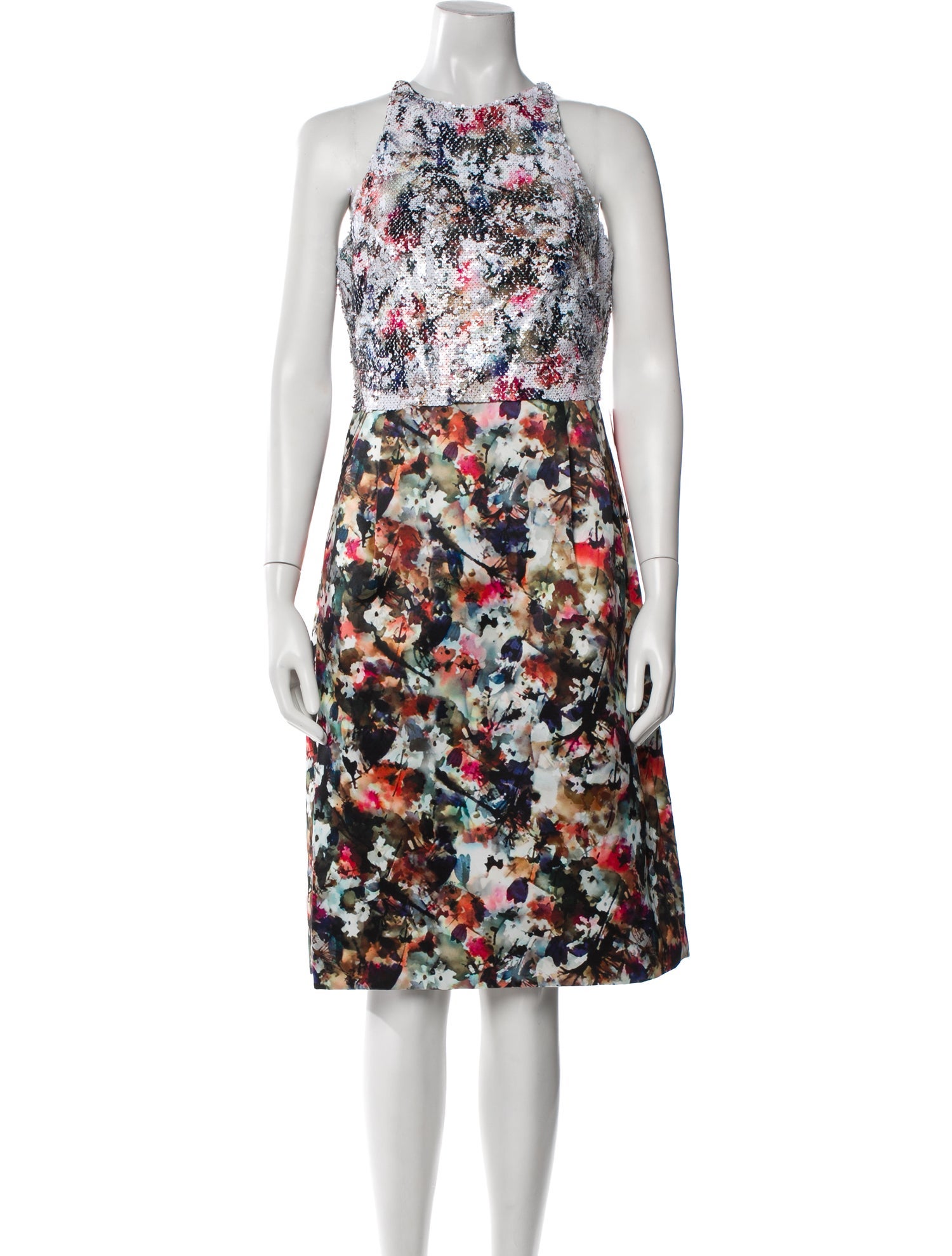 Monique Lhuillier Floral Print Knee-Length Dress w/ Tags