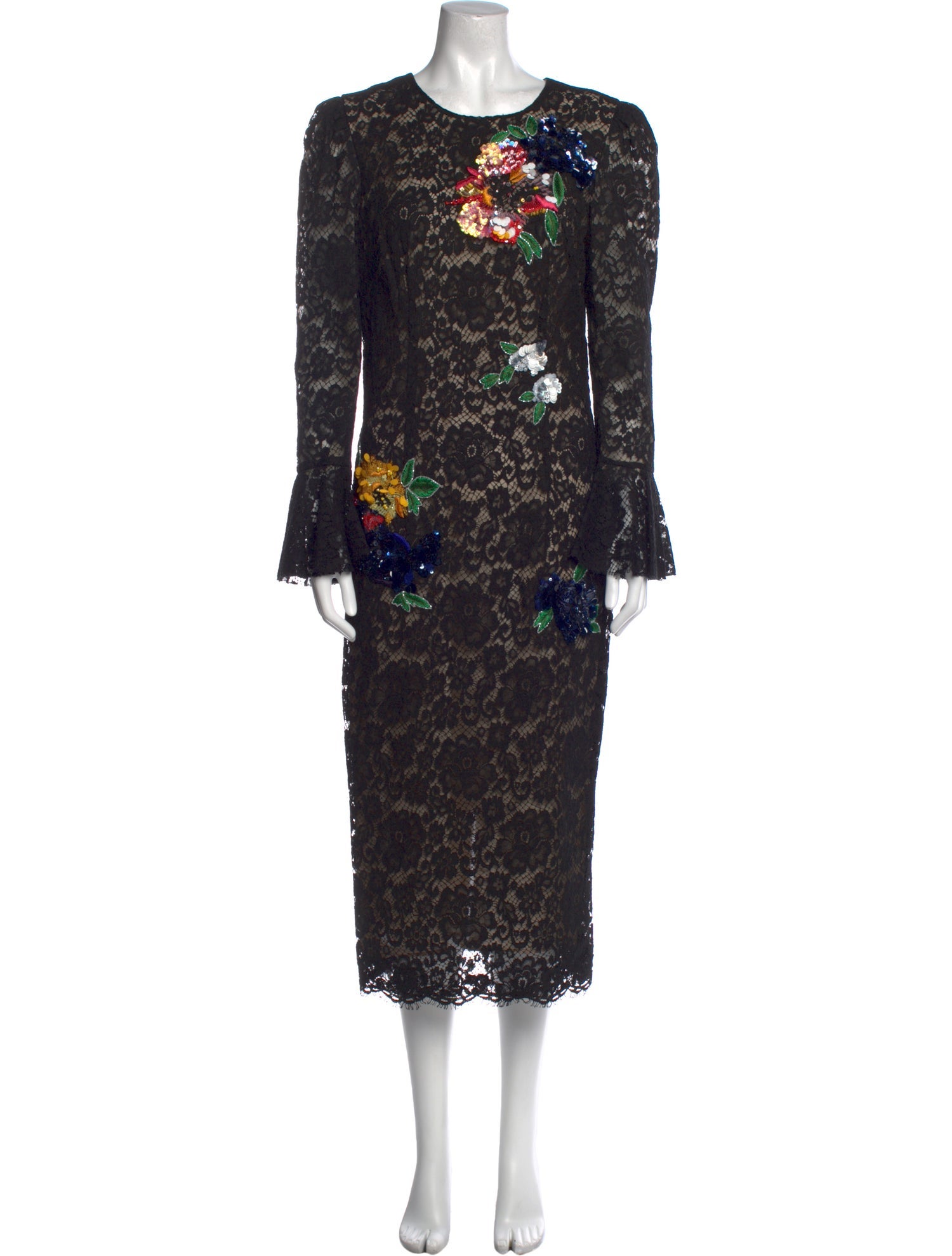 Monique Lhuillier Lace Pattern Midi Length Dress