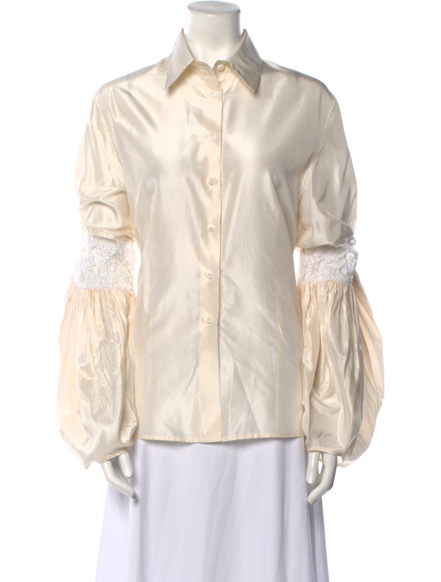 Monique Lhuillier Silk Long Sleeve Button-Up Top