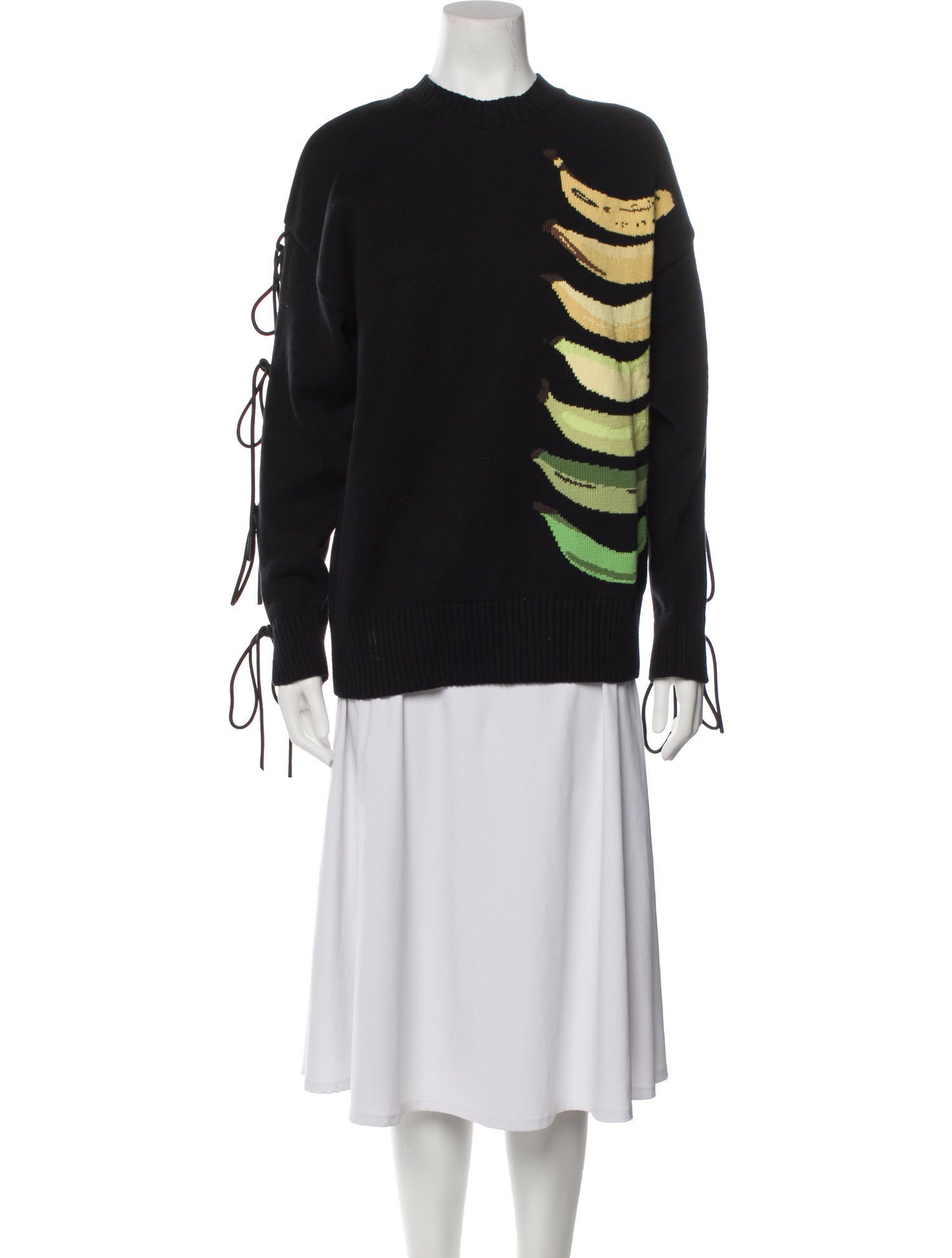 Exte Black Cotton Motive Print Crewneck Pullover Sweater main image 1