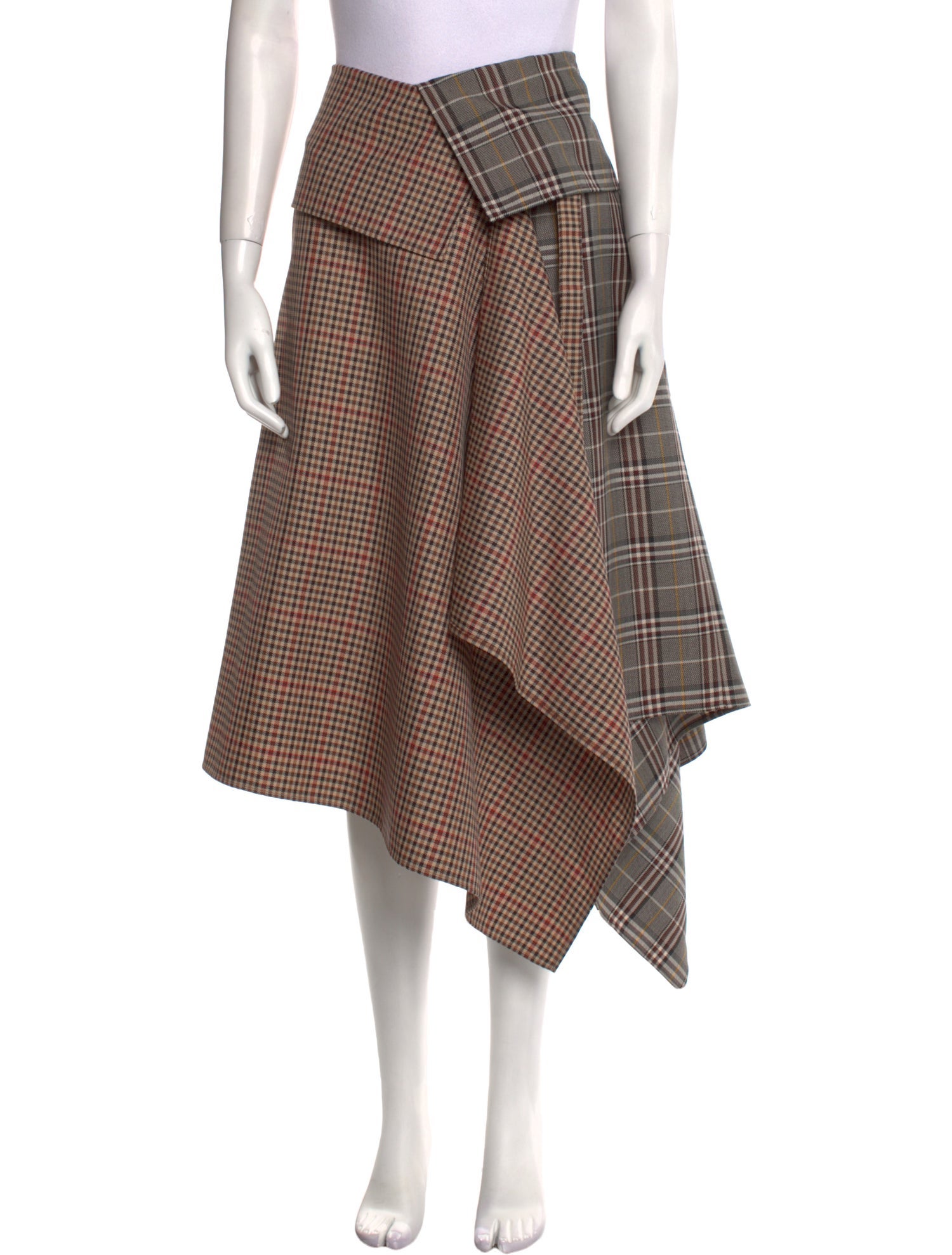 Monse Plaid Print Midi Length Skirt