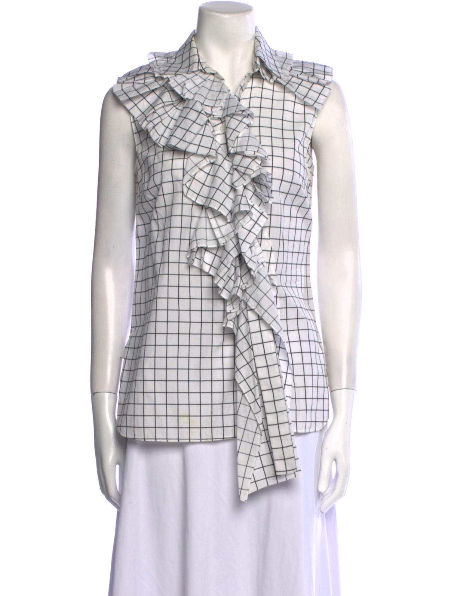 Monse Plaid Print Sleeveless Button-Up Top