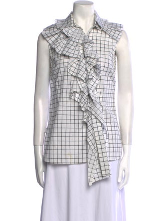 Monse Plaid Print Sleeveless Button-Up Top