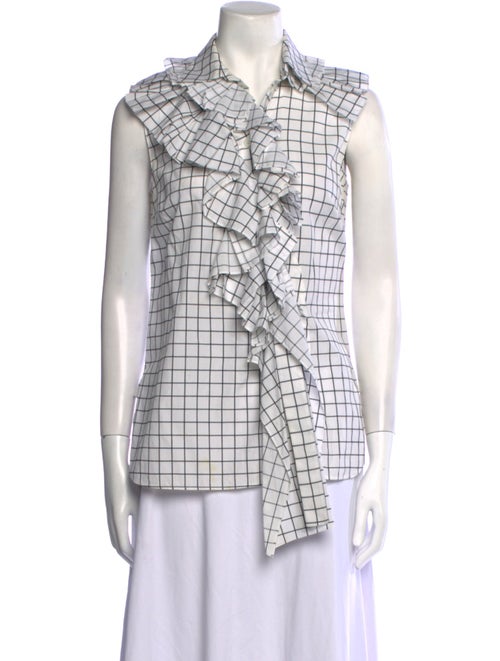 Monse Plaid Print Sleeveless Button-Up Top