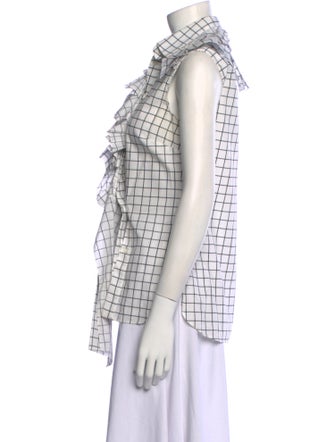 Monse Plaid Print Sleeveless Button-Up Top