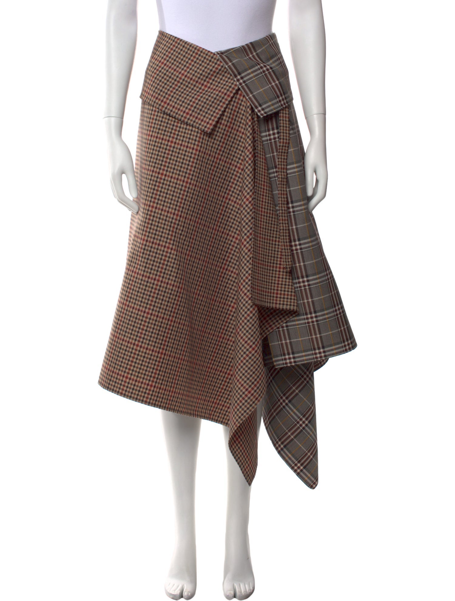 Monse Plaid Print Midi Length Skirt