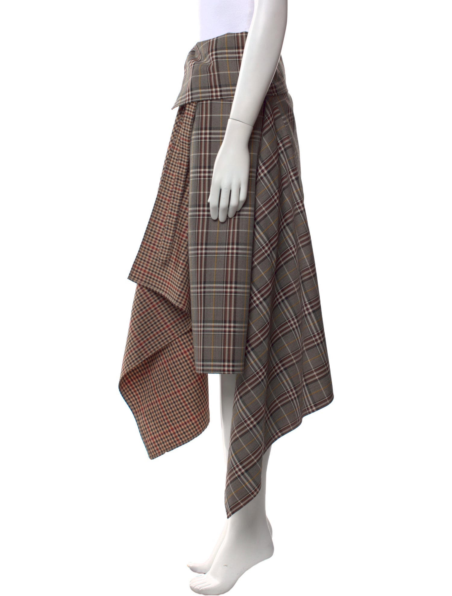 Monse Plaid Print Midi Length Skirt