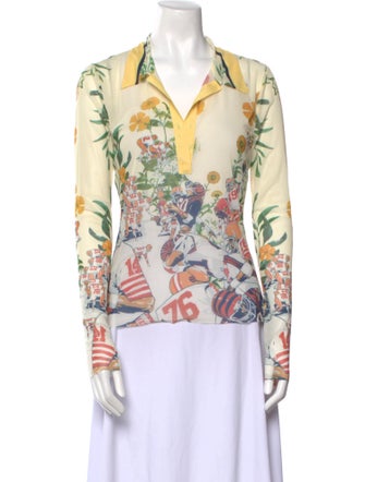 Monse Floral Print V-Neck Button-Up Top