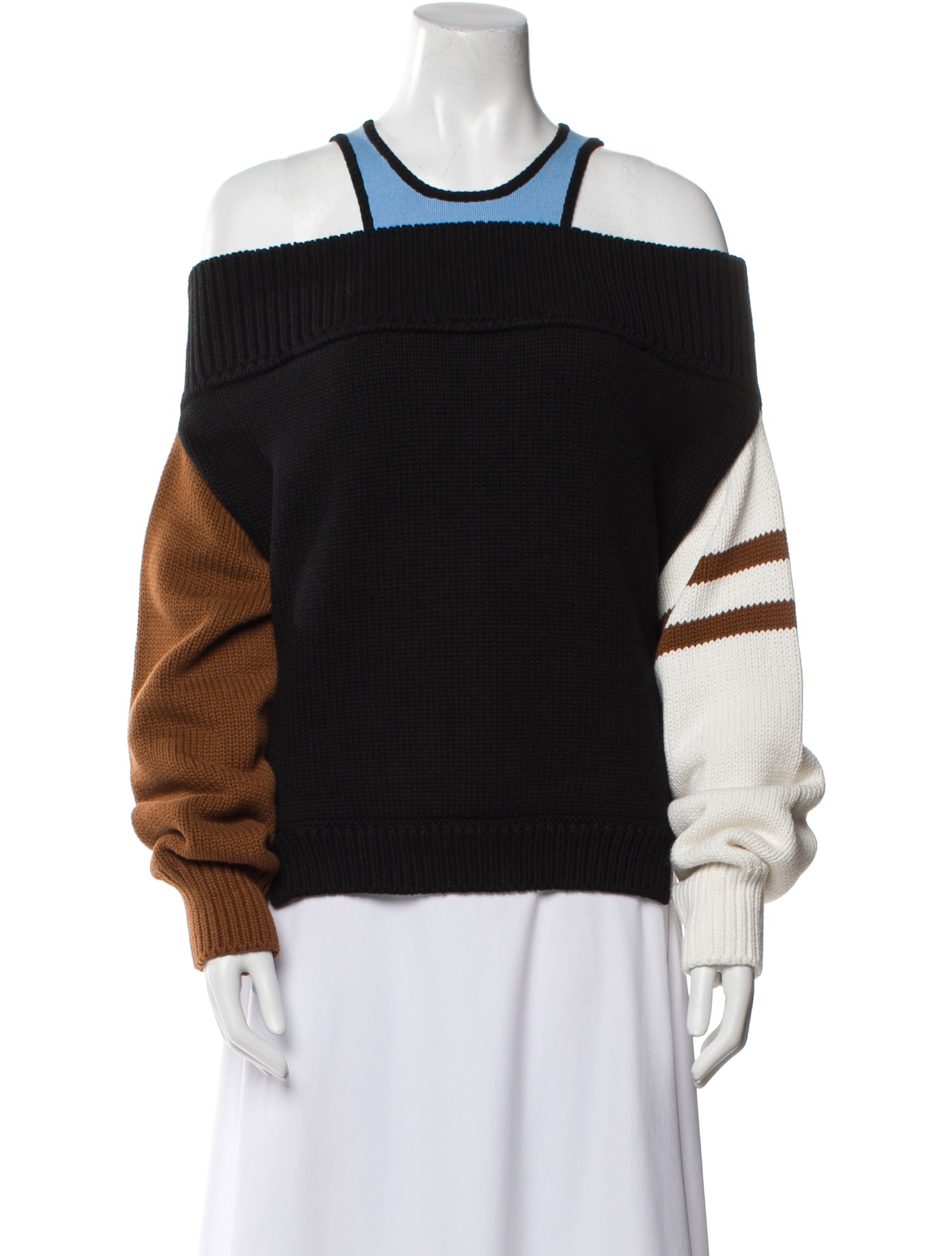 Monse Colorblock Pattern Off-The-Shoulder Sweater