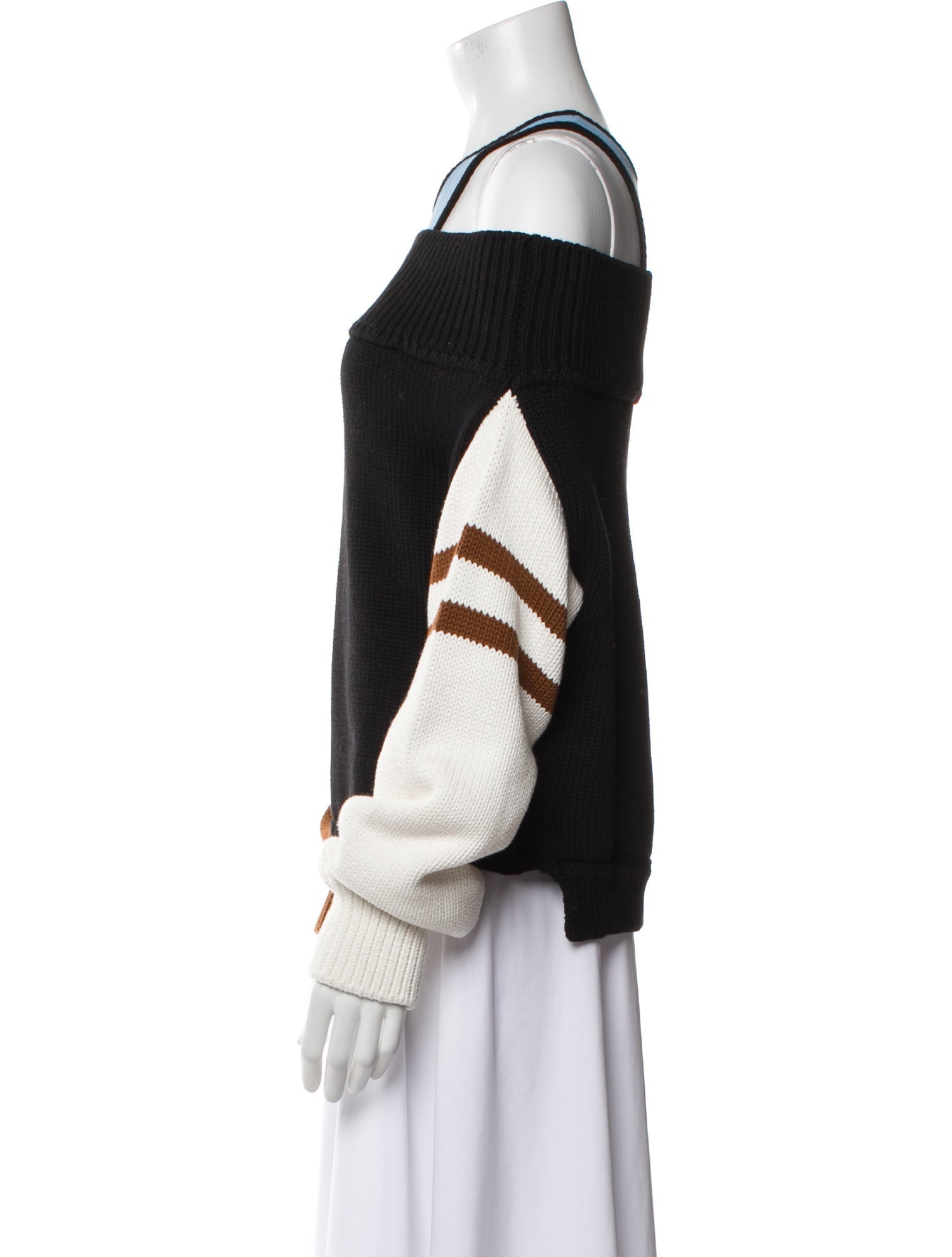 Monse Colorblock Pattern Off-The-Shoulder Sweater