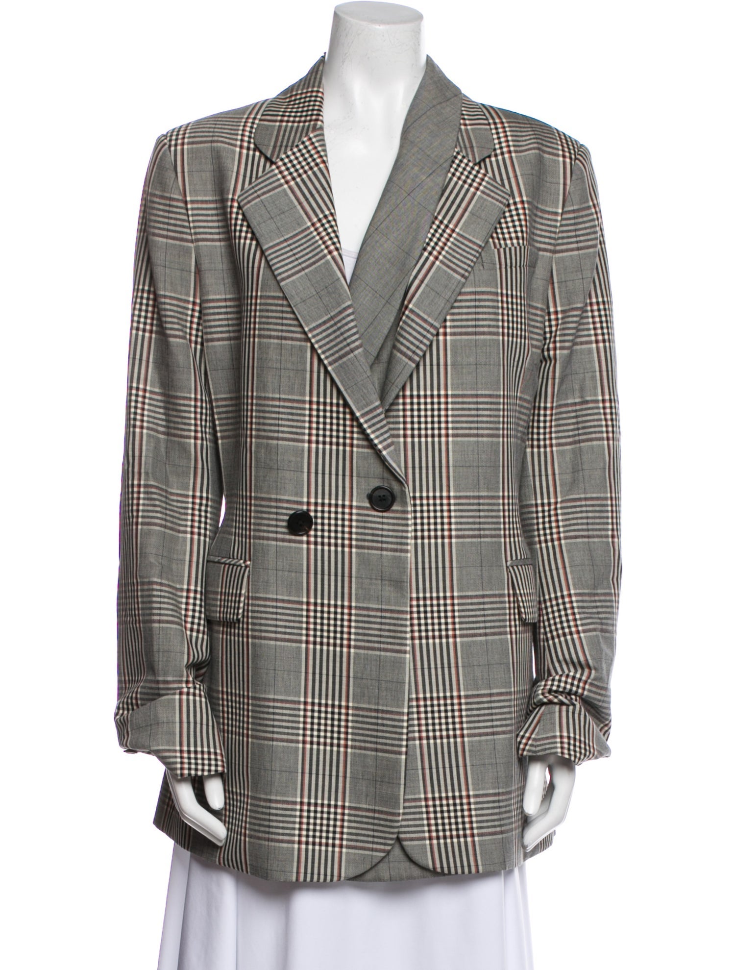 Monse Wool Plaid Print Peacoat