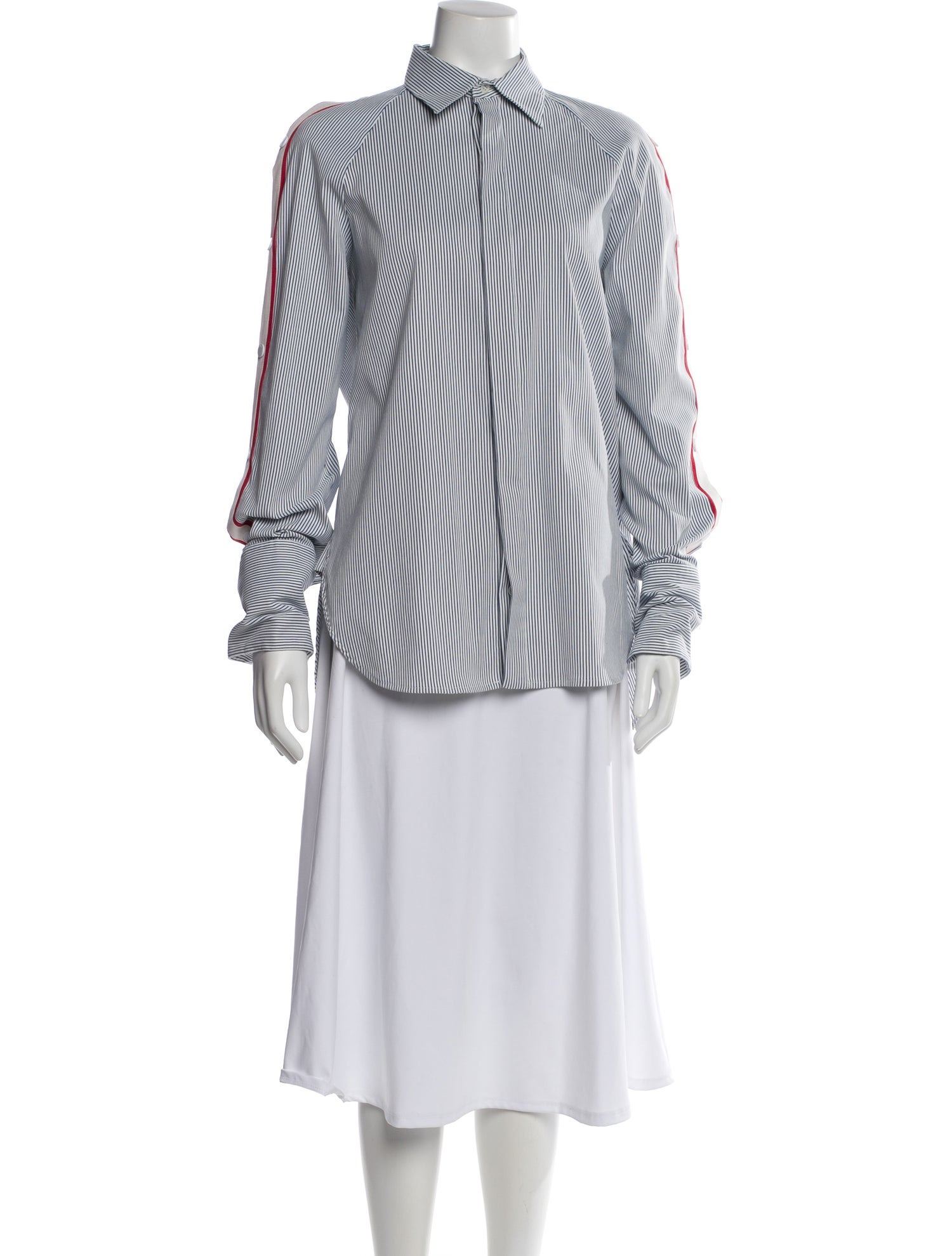 Monse Striped Mock Neck Button-Up Top