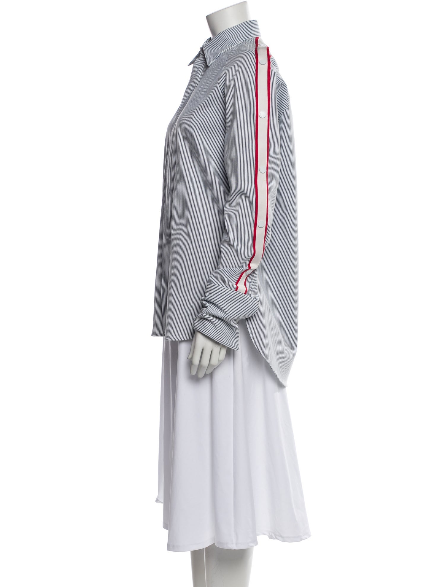 Monse Striped Mock Neck Button-Up Top