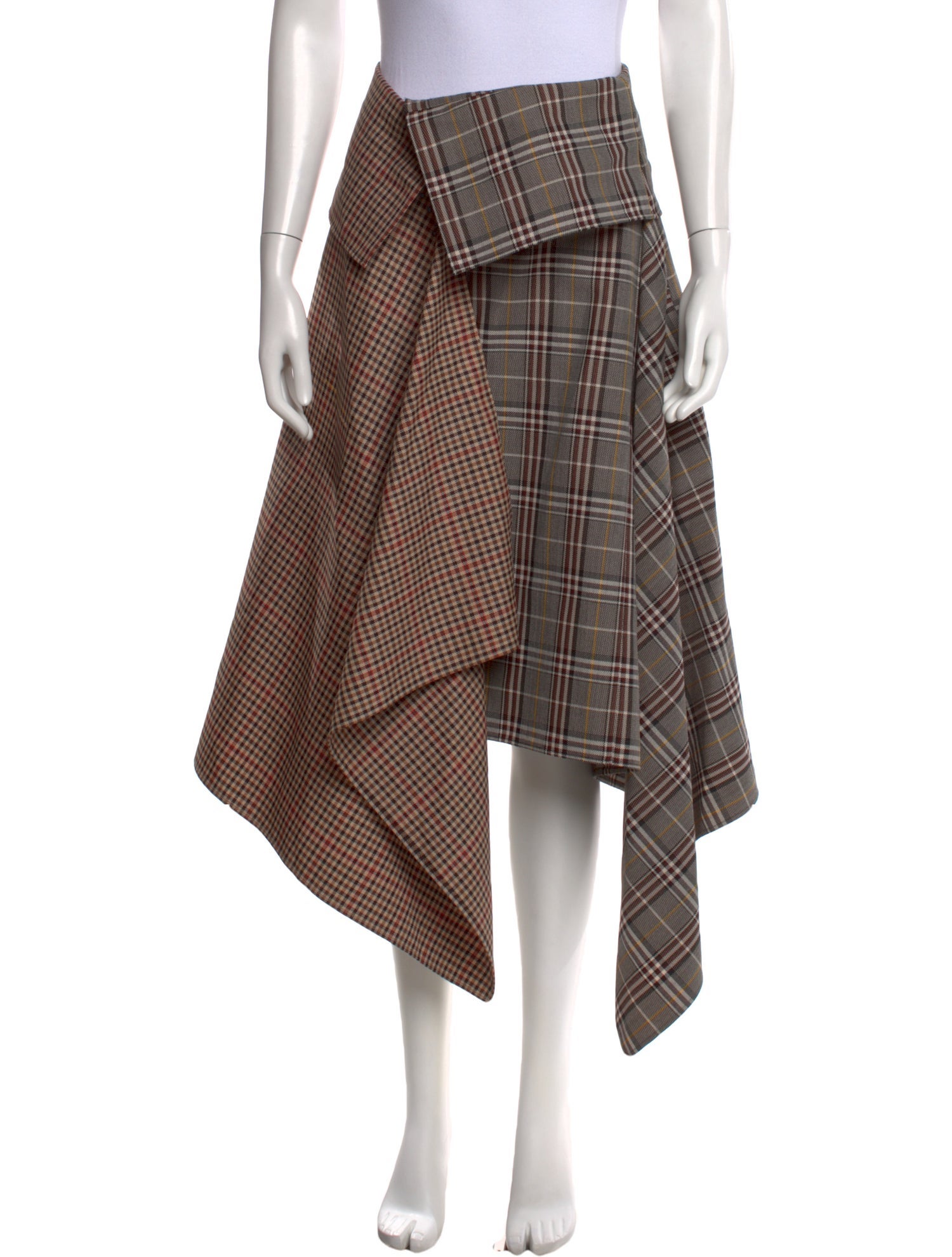 Monse Plaid Print Midi Length Skirt