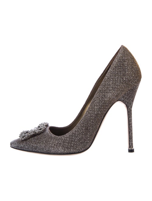 Manolo Blahnik Hangisi Glitter Pumps Silver