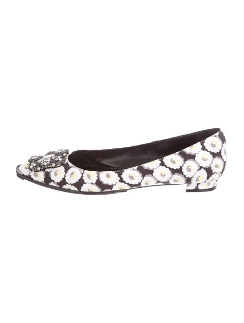 Manolo Blahnik Hangisi Floral Print Flats Black
