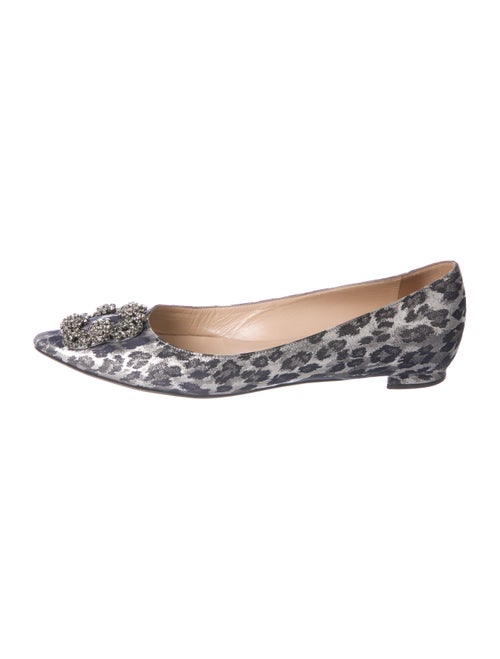 Manolo Blahnik Hangisi Animal Print Flats Metallic