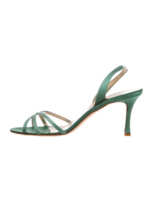 Manolo Blahnik Satin Slingback Sandals Green