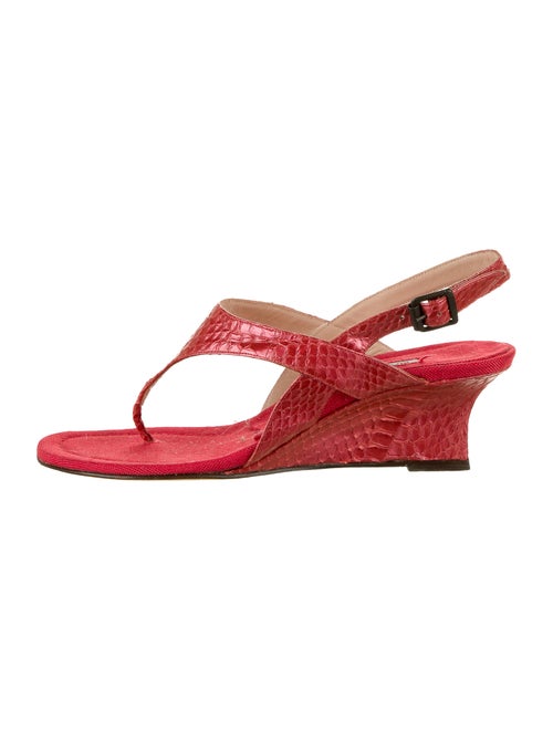 Manolo Blahnik Snakeskin T-Strap Sandals Red