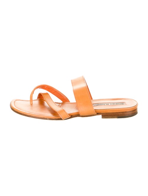 Manolo Blahnik Leather Slides Orange