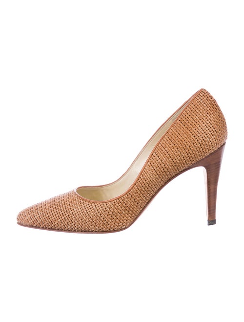 Manolo Blahnik Raffia Printed Pumps Brown