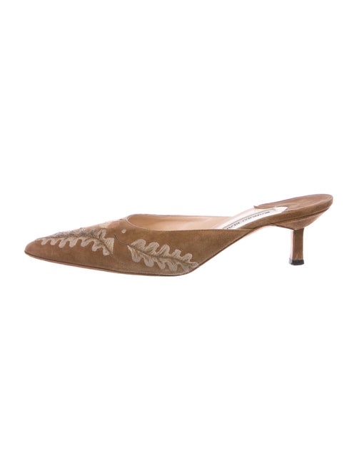 Manolo Blahnik Suede Printed Mules