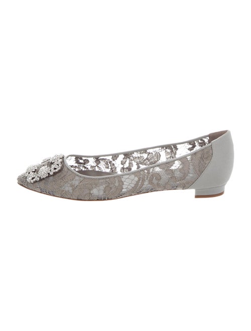Manolo Blahnik Hangisi Lace Pattern Flats Grey