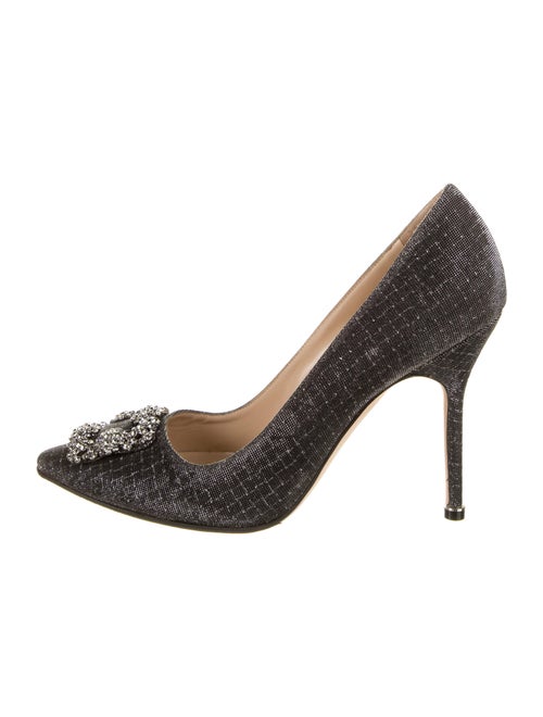 Manolo Blahnik Hangisi Plaid Print Pumps Metallic