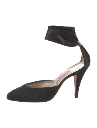 Manolo Blahnik Lace Trim Embellishment D'Orsay Pumps