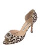 Manolo Blahnik Animal Print Crystal Embellishments D'Orsay Pumps