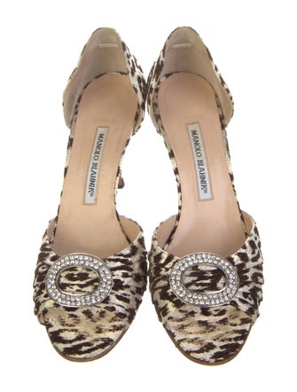 Manolo Blahnik Animal Print Crystal Embellishments D'Orsay Pumps
