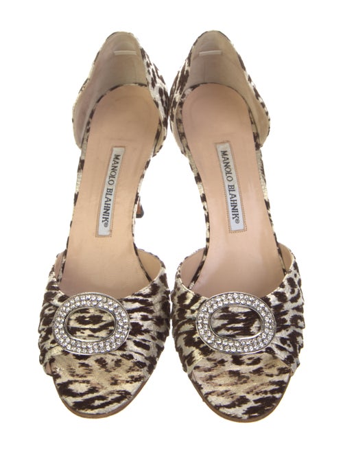 Manolo Blahnik Animal Print Crystal Embellishments D'Orsay Pumps