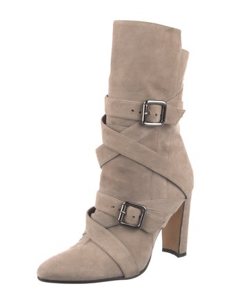 Manolo Blahnik Suede Moto Boots