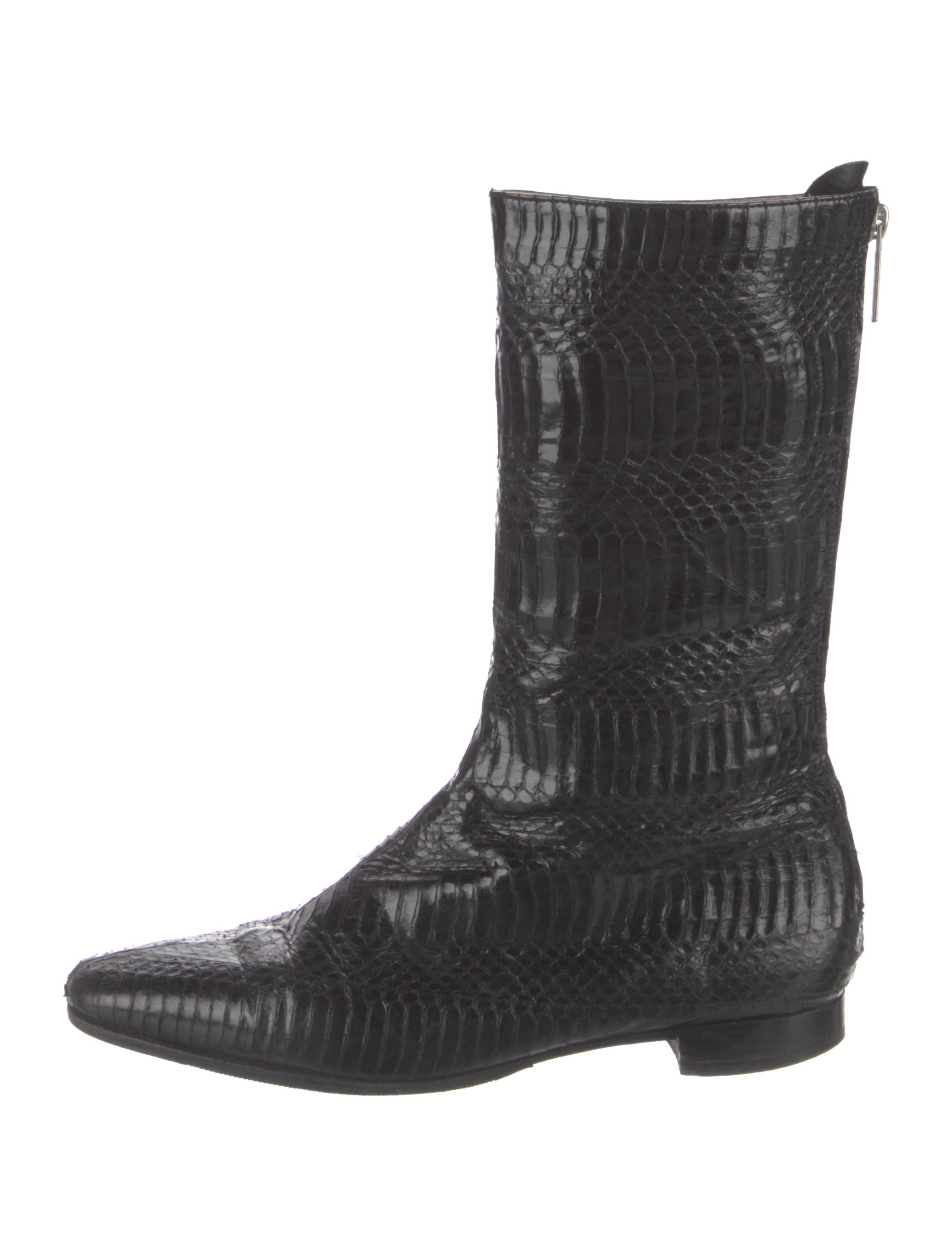 Manolo Blahnik Snakeskin Animal Print Moto Boots